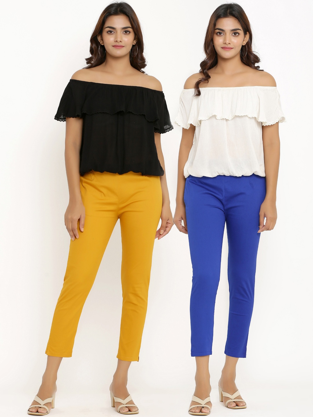 

ANAISA Women Pack of 2 Slim Fit Trousers, Mustard