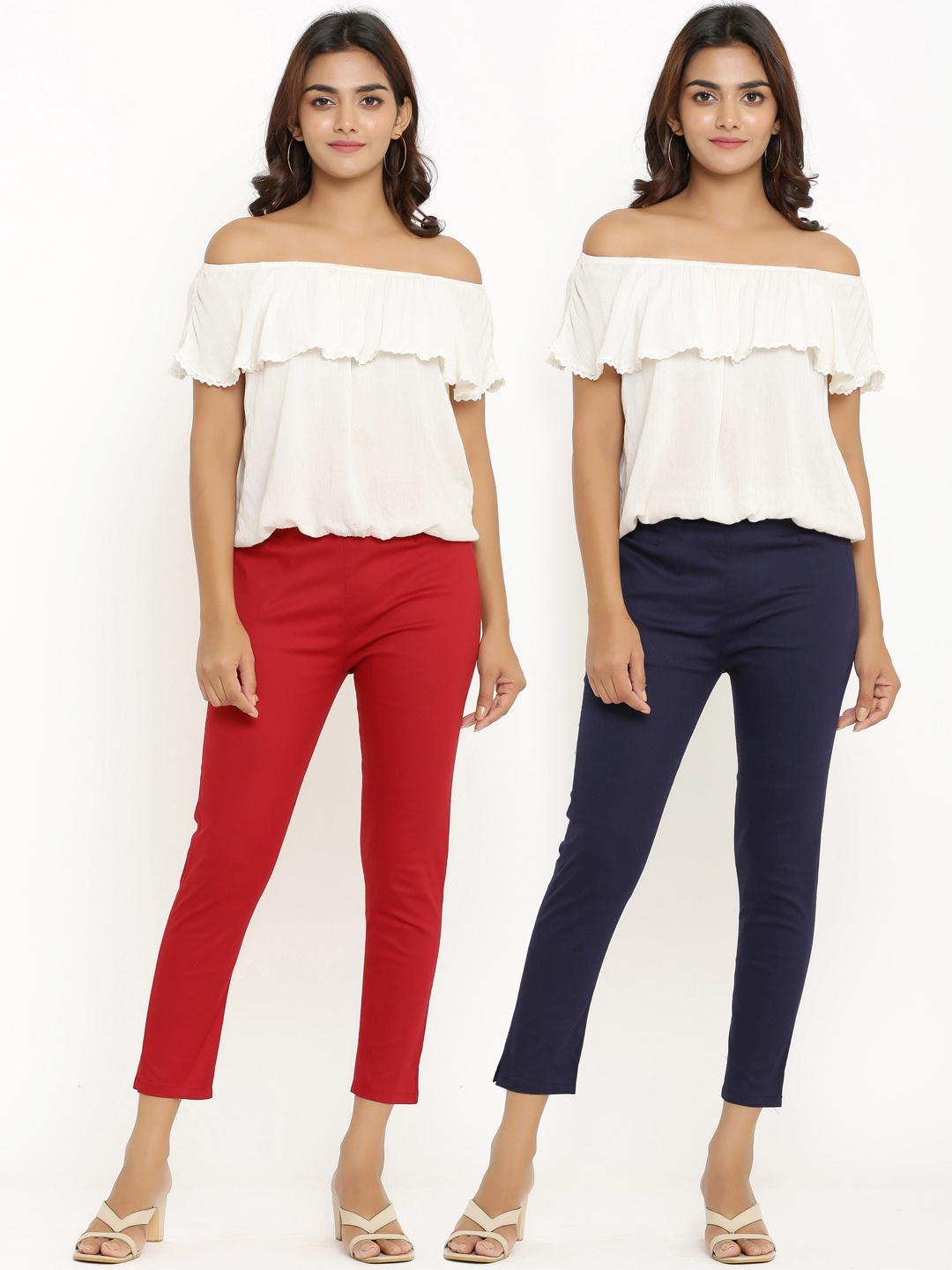

ANAISA Women Pack of 2 Slim Fit Trousers, Maroon