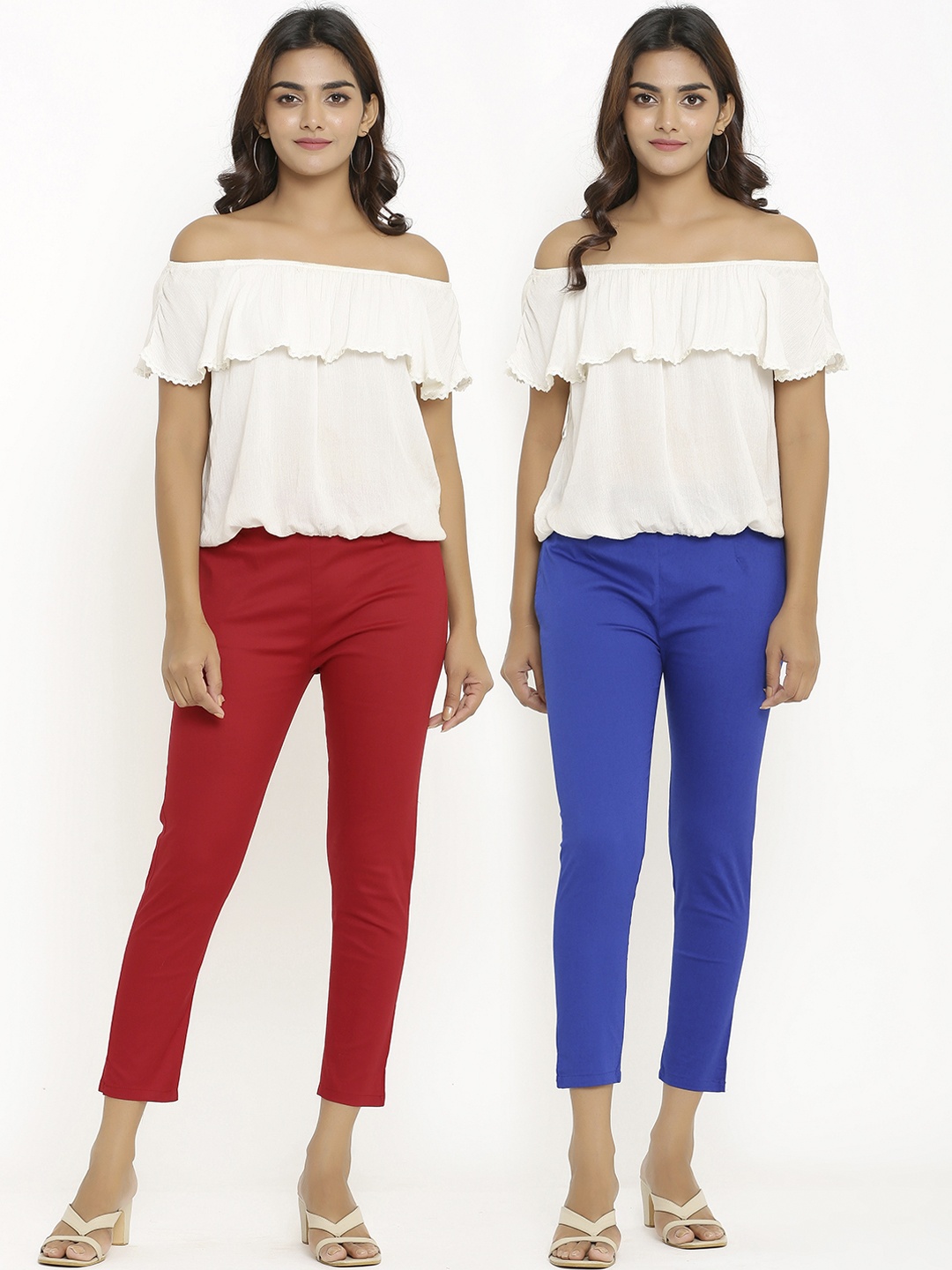 

ANAISA Women Pack of 2 Slim Fit Trousers, Maroon