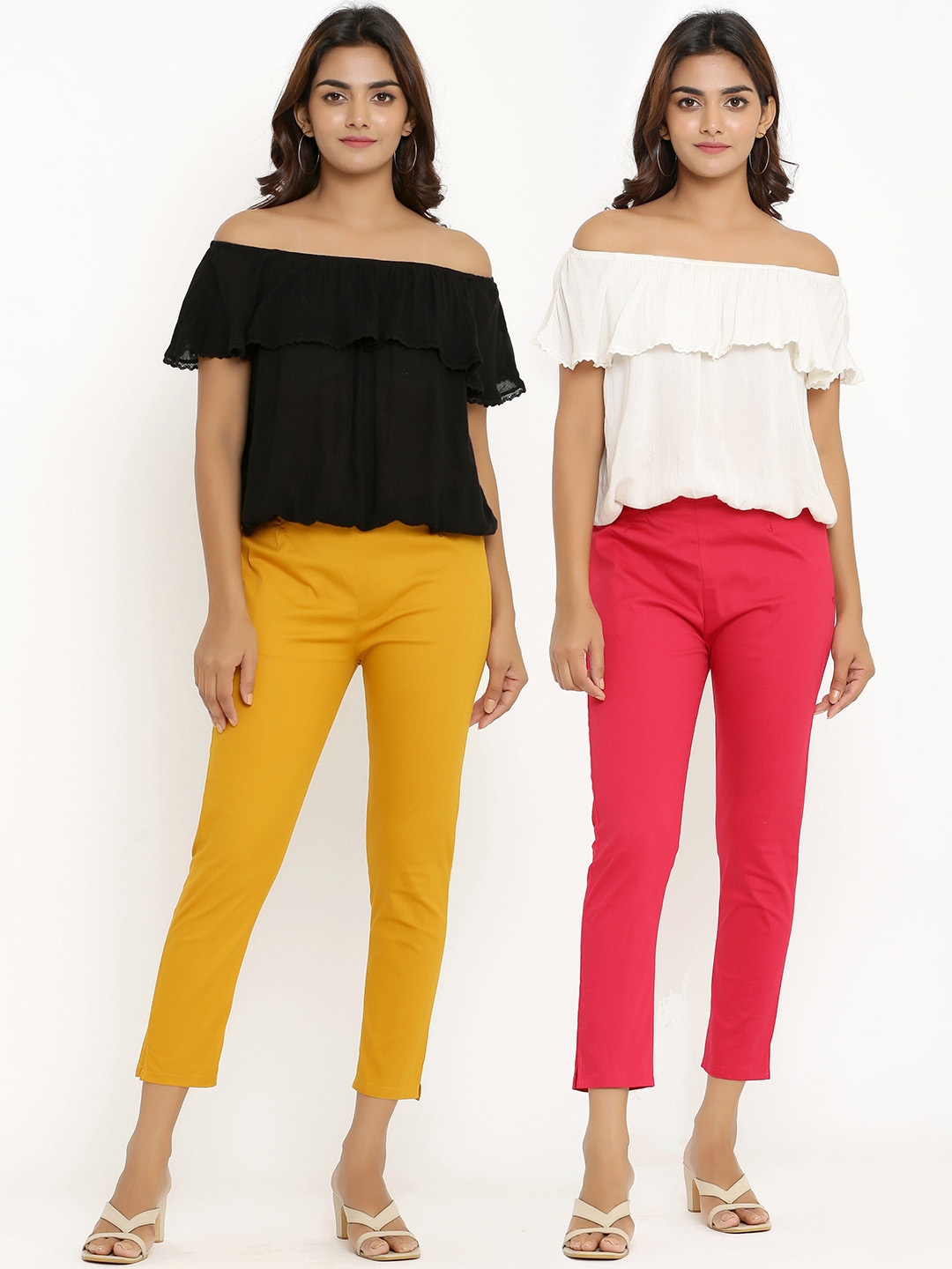 

ANAISA Women Pack of 2 Slim Fit Trousers, Mustard