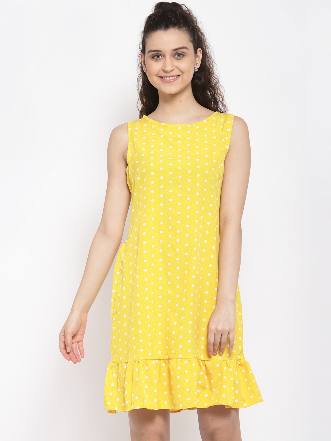 

iki chic Yellow & White Polka Dots printed A-Line Dress