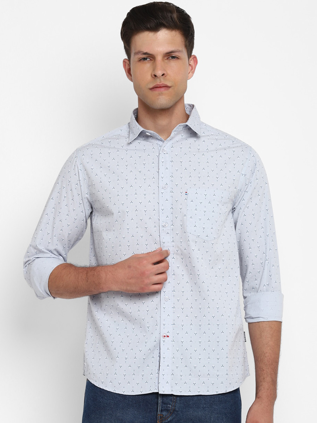 

Red Chief Men Blue Opaque Printed Cotton Casual Shirt