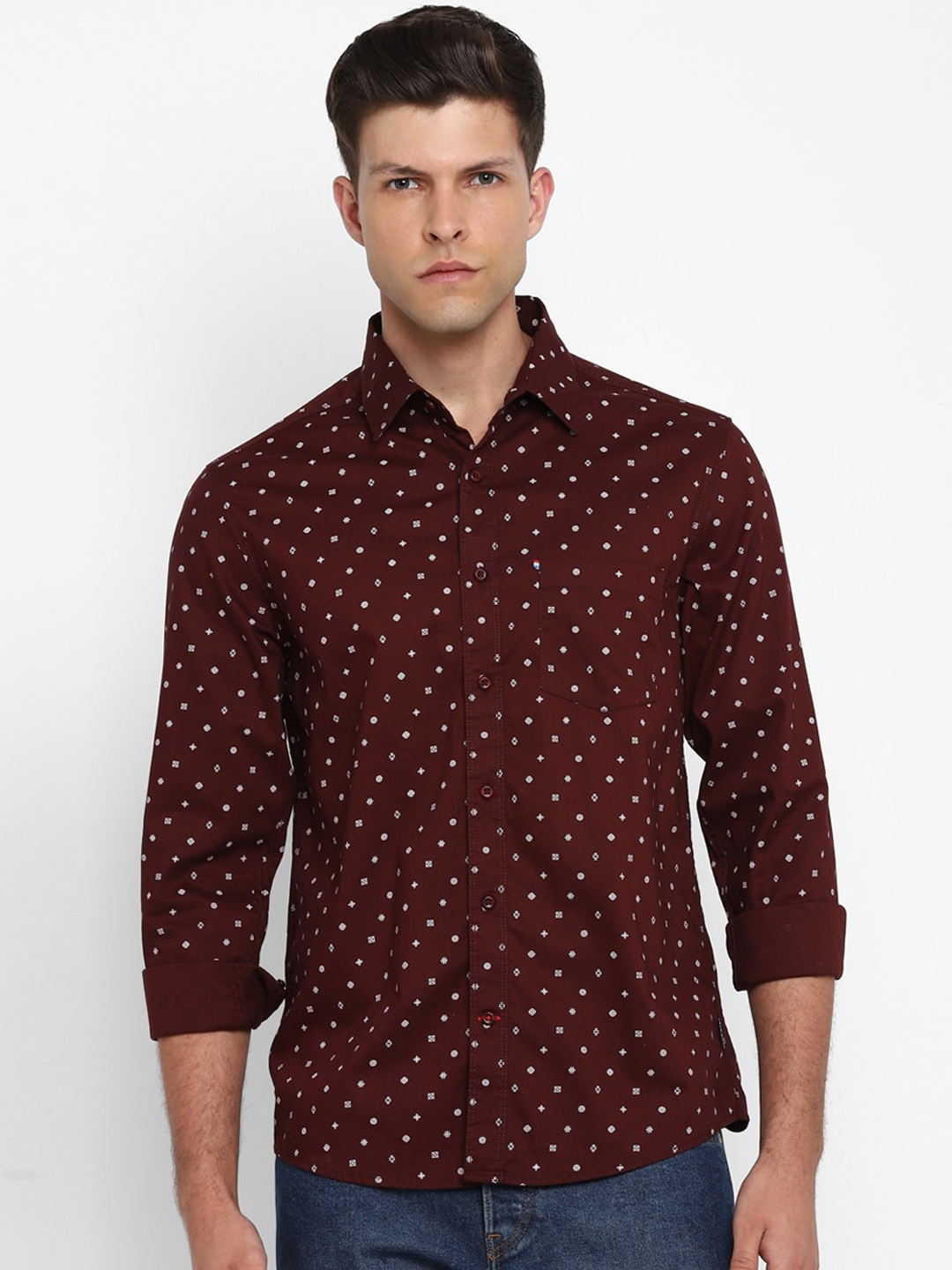 

Red Chief Men Maroon Opaque Printed Casual Shirt