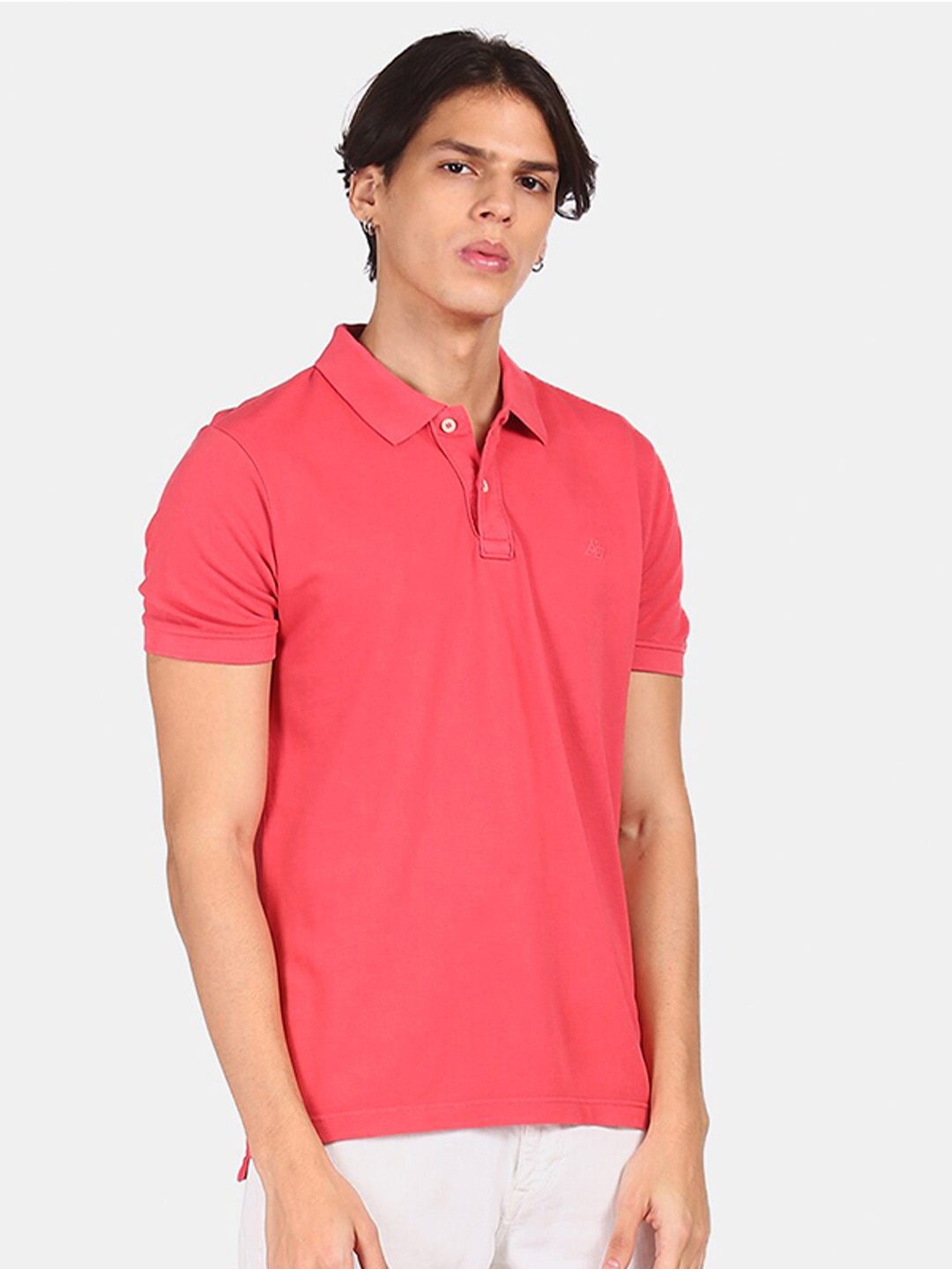 

Aeropostale Men Coral Polo Collar Pure Cotton T-shirt