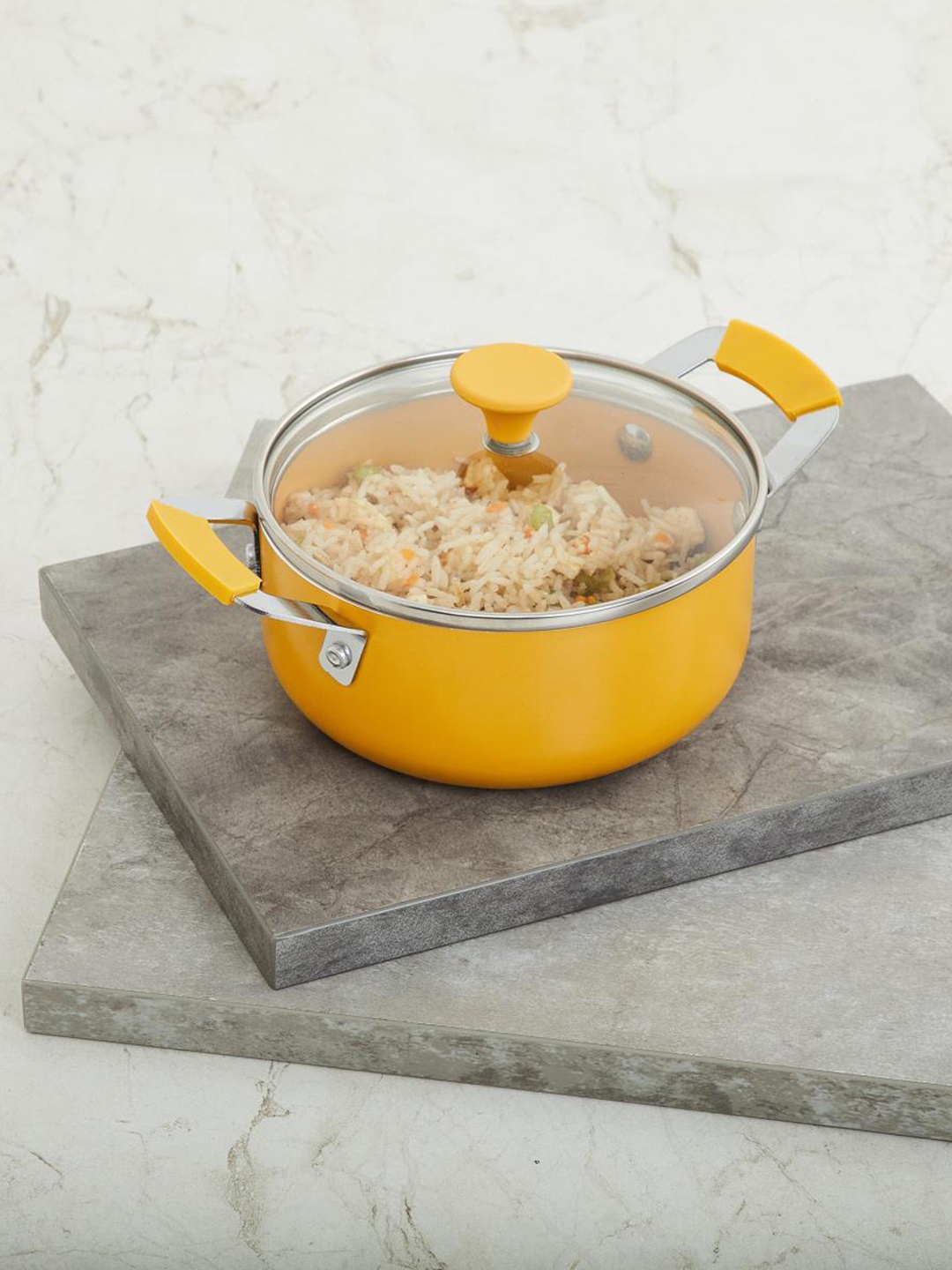 

Home Centre Yellow Solid Colour Connect Casserole With Lid