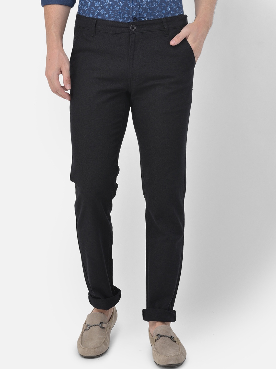 

Canary London Men Black Smart Slim Fit Cotton Chinos Trousers