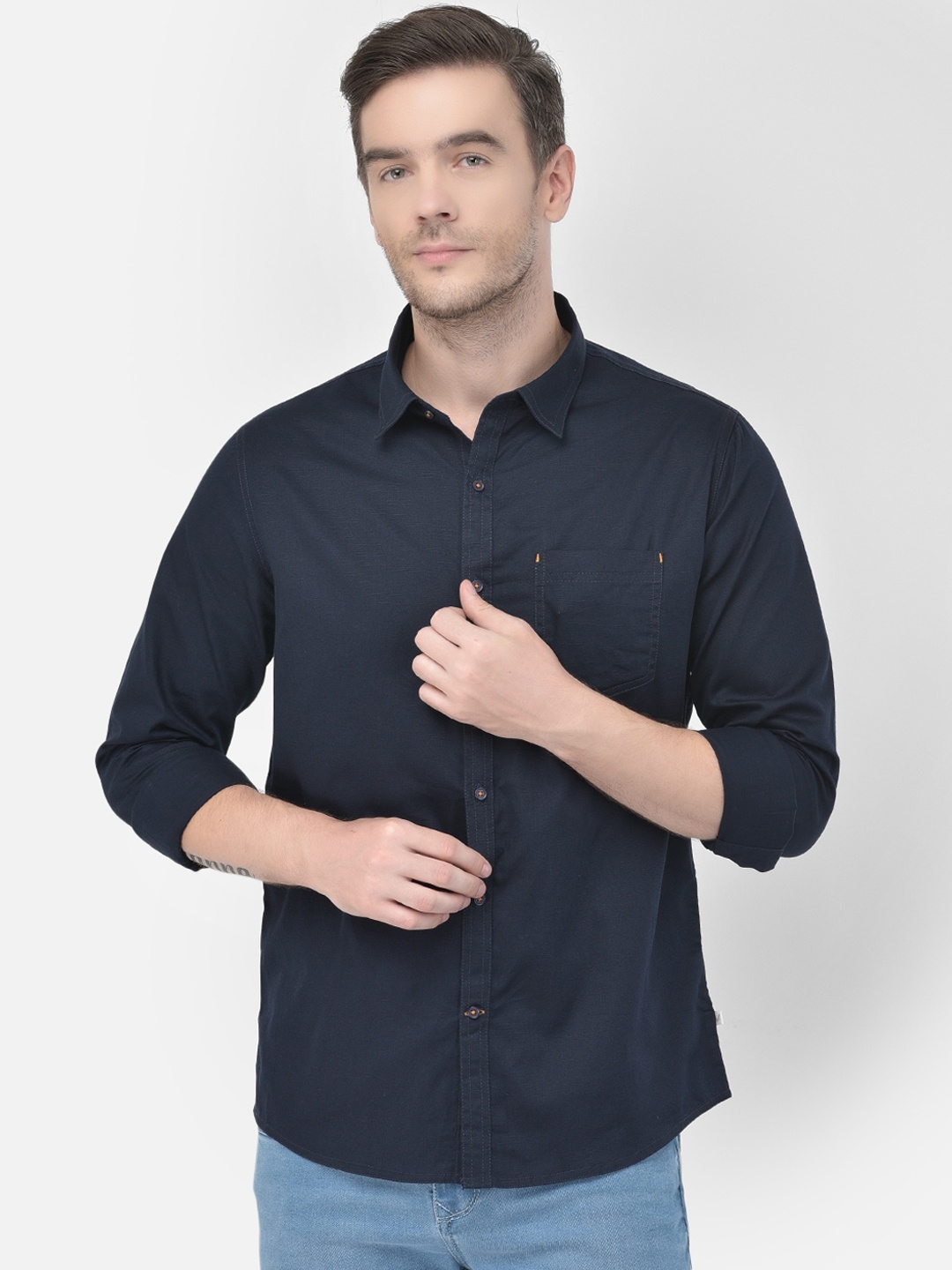 

Canary London Men Navy Blue Slim Fit Opaque Casual Shirt