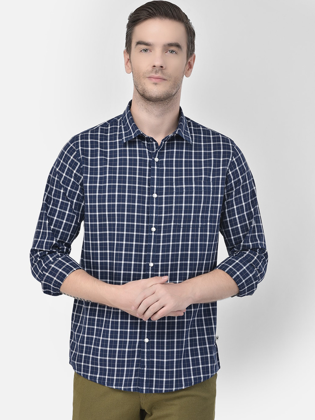 

Canary London Men Navy Blue Slim Fit Opaque Checked Casual Shirt