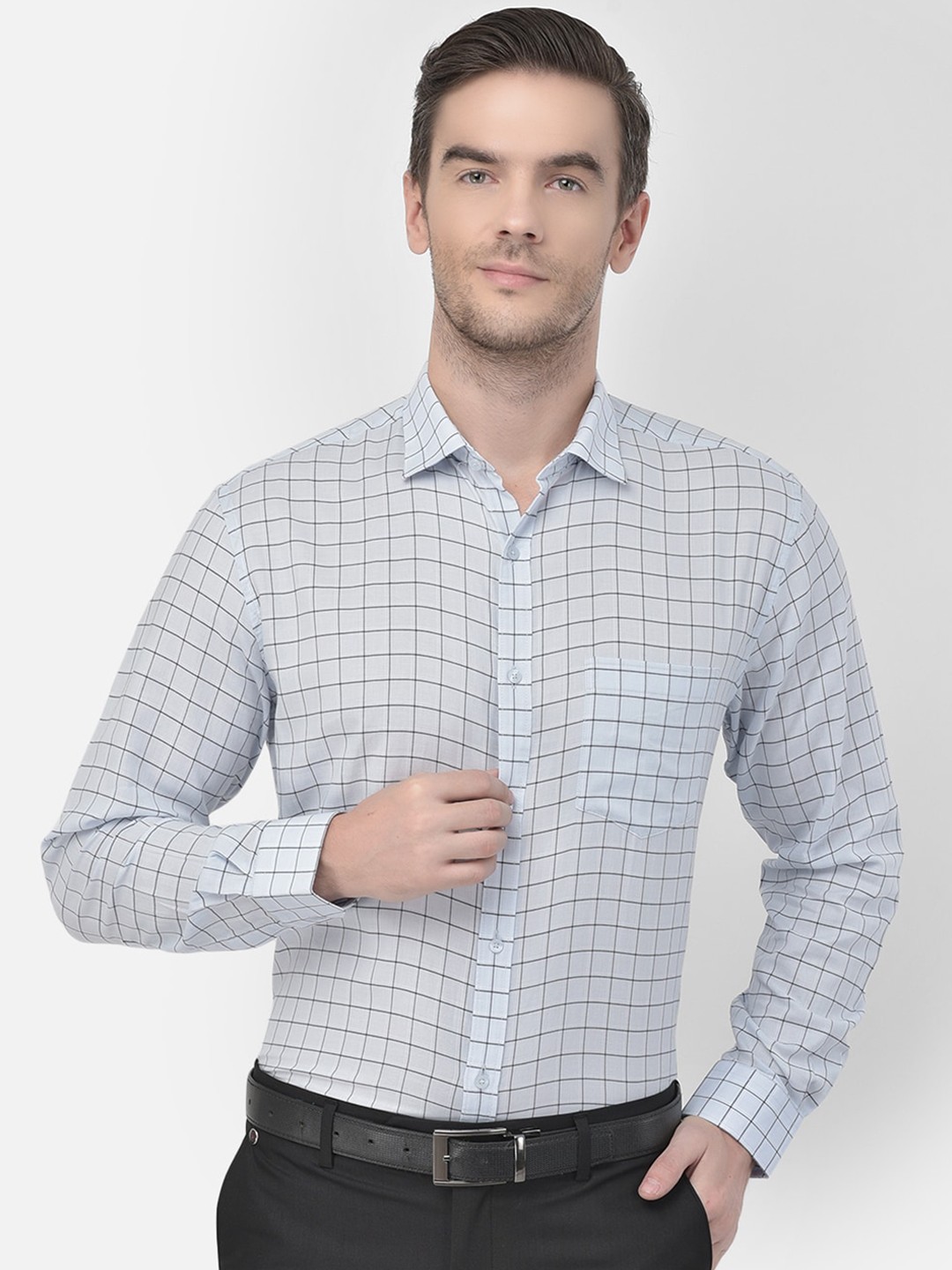 

Canary London Men Blue Grid Tattersall Checks Opaque Checked Casual Shirt