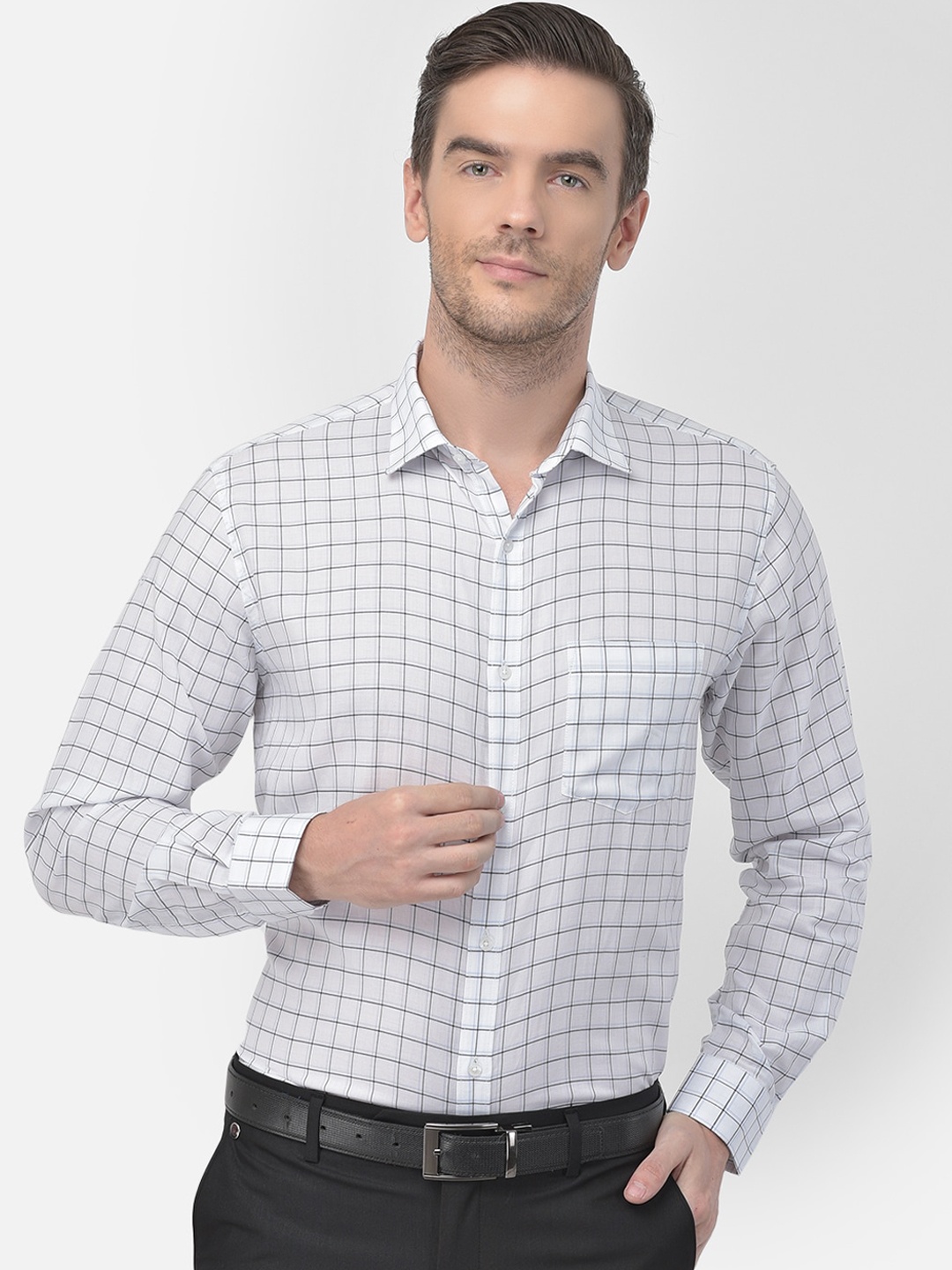 

Canary London Men White Grid Tattersall Checks Opaque Checked Casual Shirt