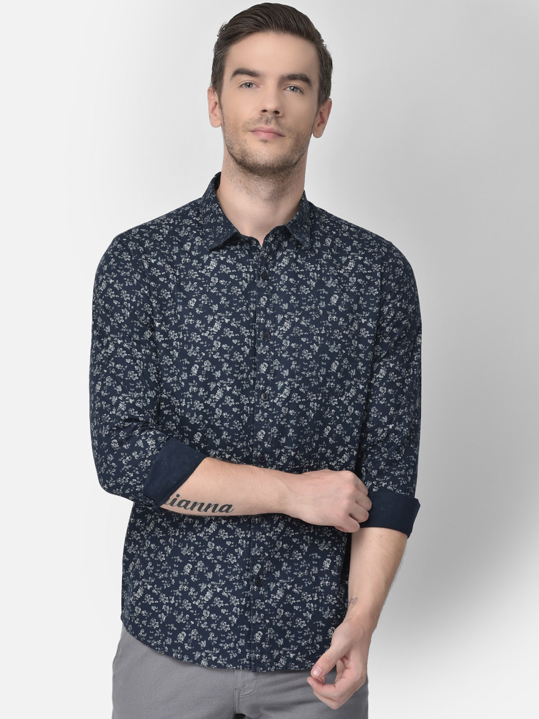 

Canary London Men Navy Blue Smart Slim Fit Floral Opaque Printed Cotton Casual Shirt