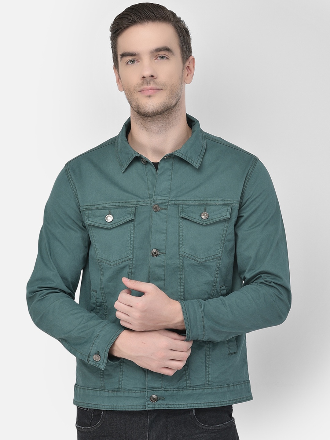 

Canary London Men Olive Green Camouflage Denim Jacket