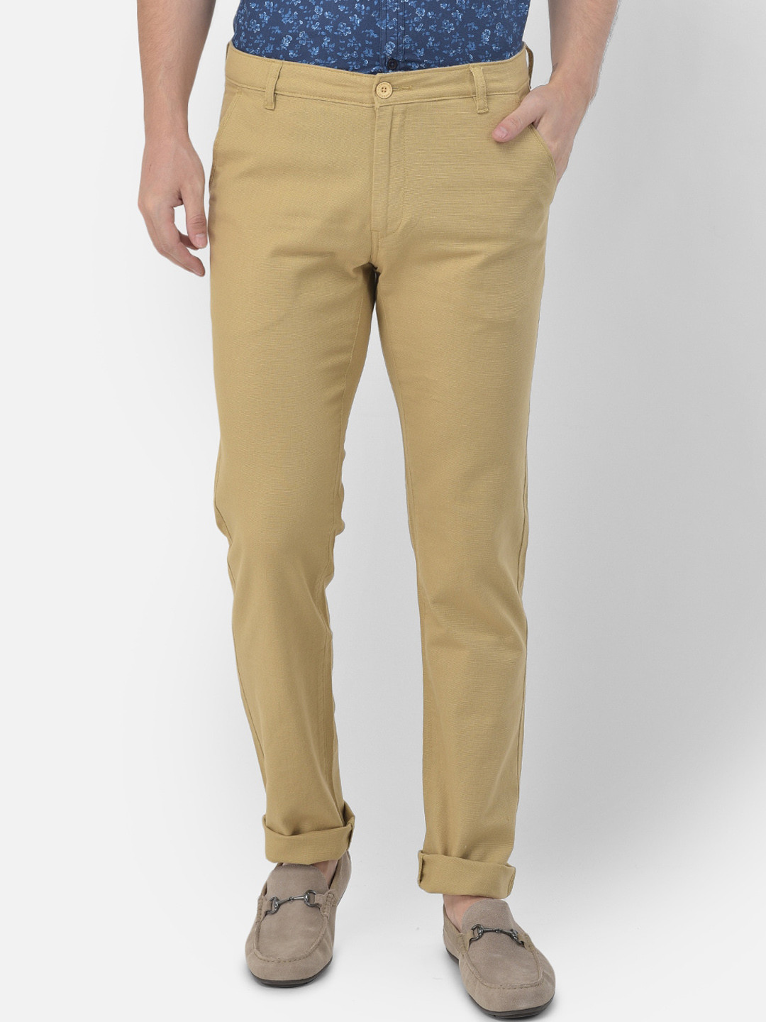 

Canary London Men Khaki Smart Slim Fit Wrinkle Free Chinos Trousers