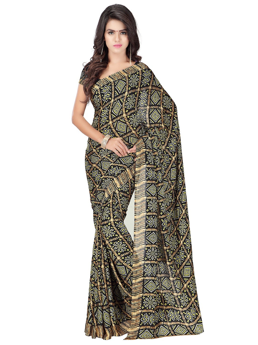 

MOKSHA DESIGNS Black & White Bandhani Pure Crepe Bandhani Saree