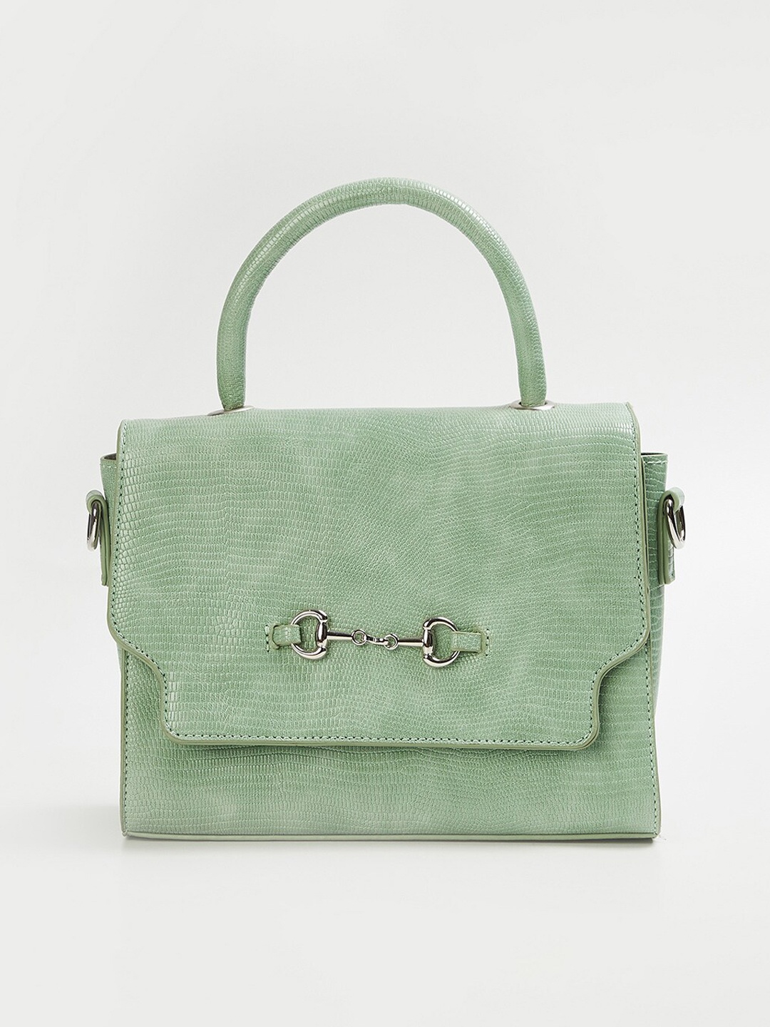 

CODE by Lifestyle Women Green Textured Swagger Satchel With Detachable Sling Strap