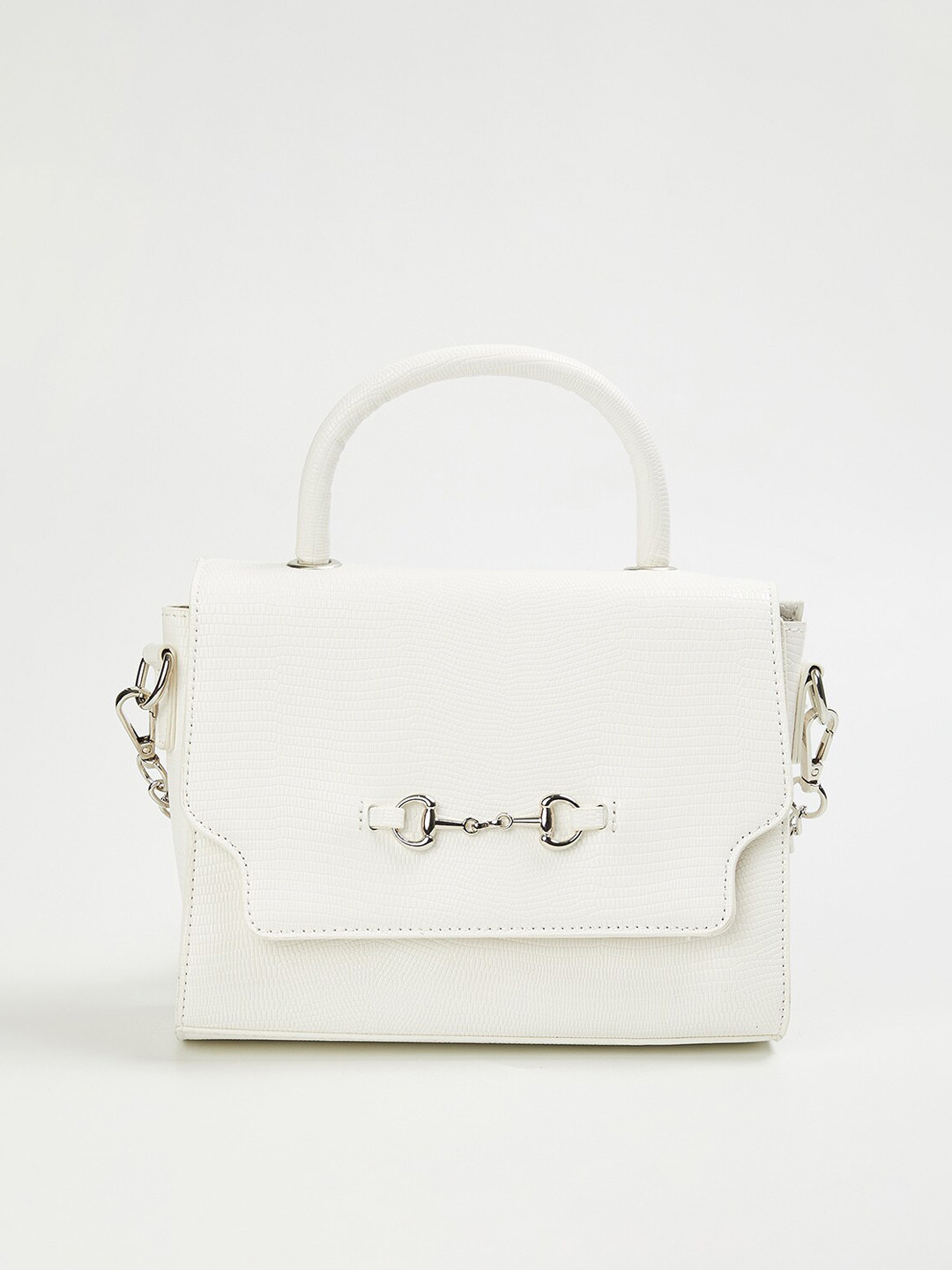 

CODE by Lifestyle White Textured Handheld Bag With Detachable Sling Strap