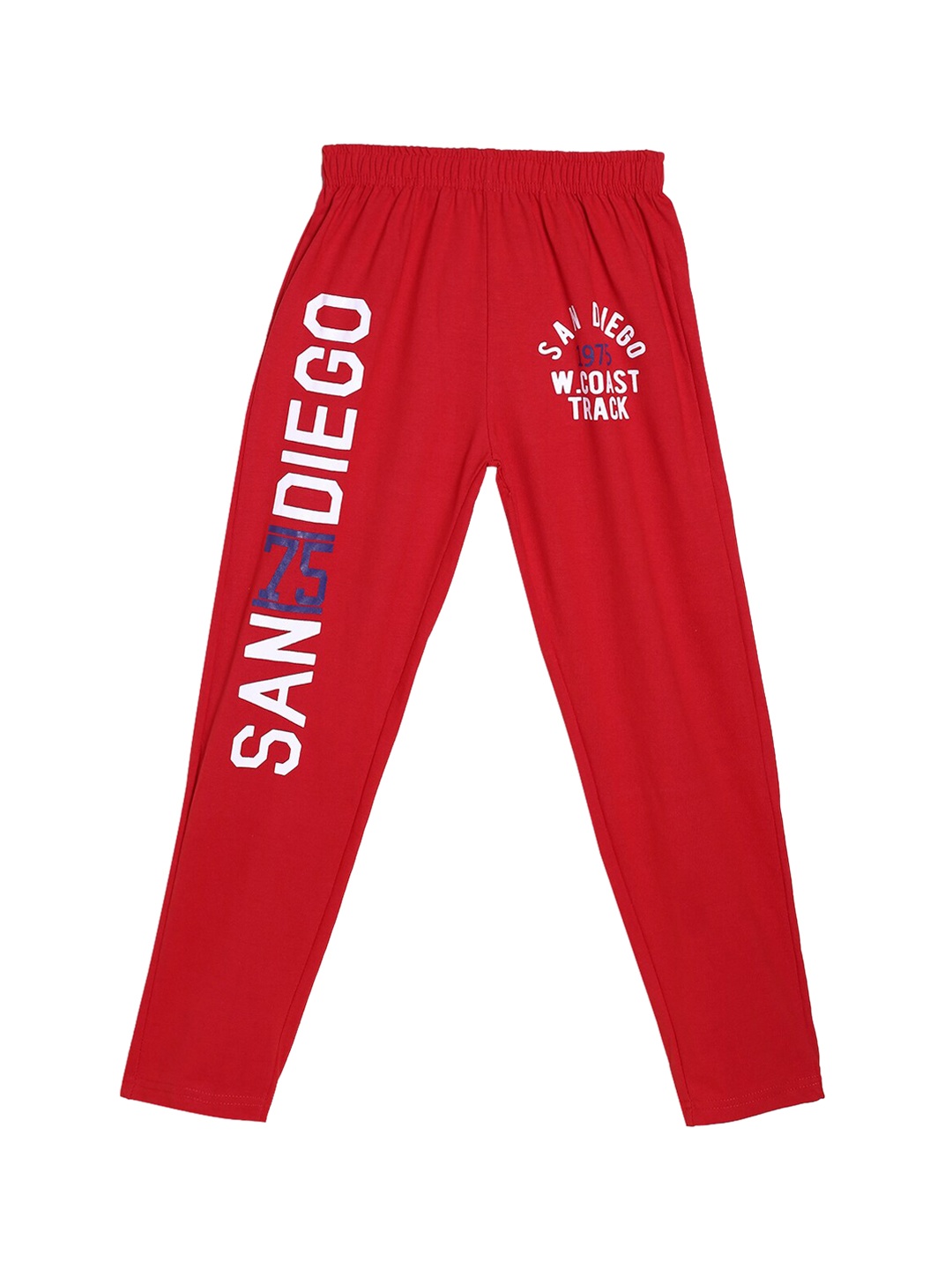 

SWEET ANGEL Girls Red & White Typography Printed Pure Cotton Straight-Fit Track Pants