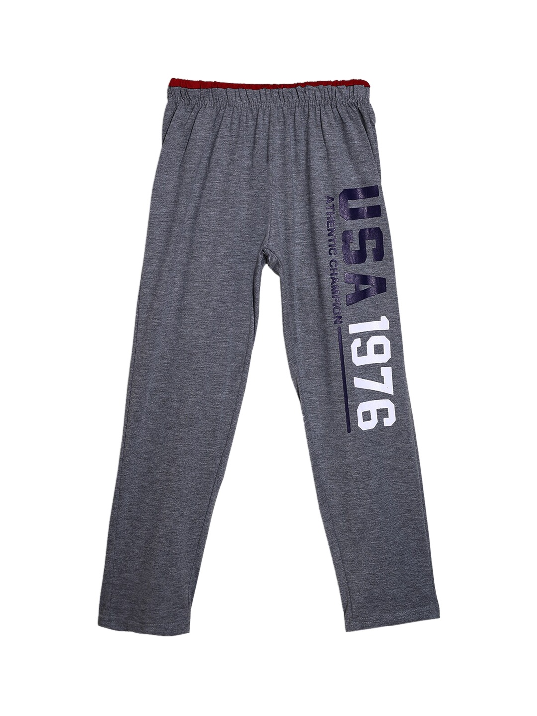 

SWEET ANGEL Girls Charcoal Grey Printed Pure Cotton Straight-Fit Track Pants