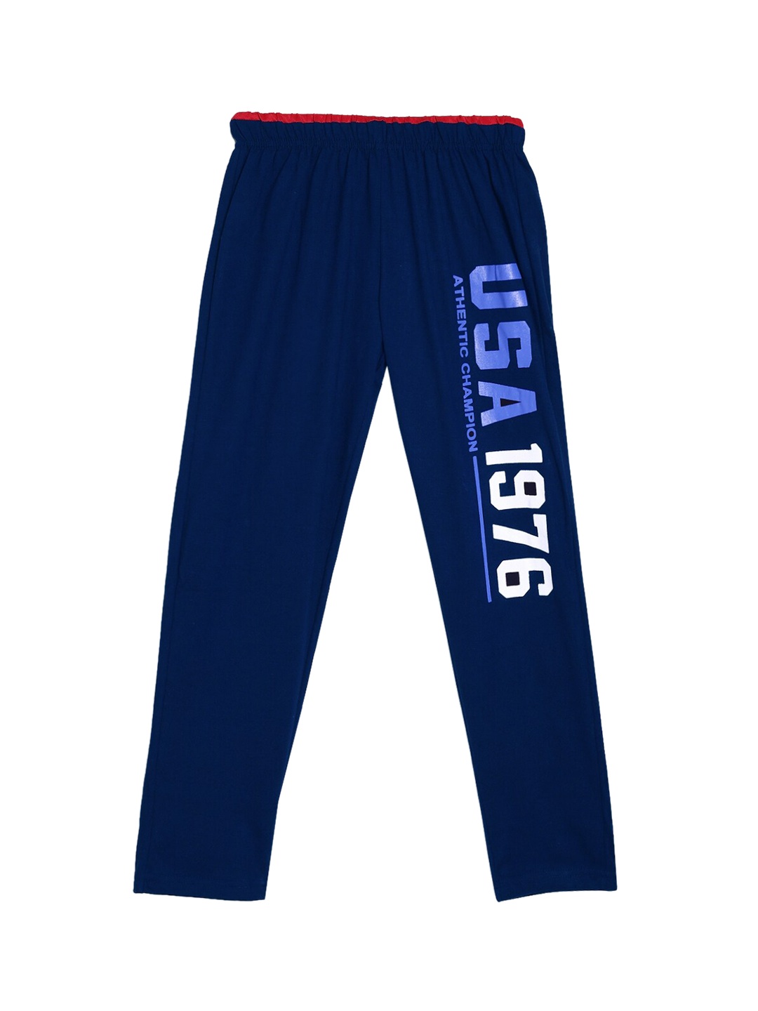 

SWEET ANGEL Girls Navy Blue & White Typography Printed Pure Cotton Straight-Fit Track Pants