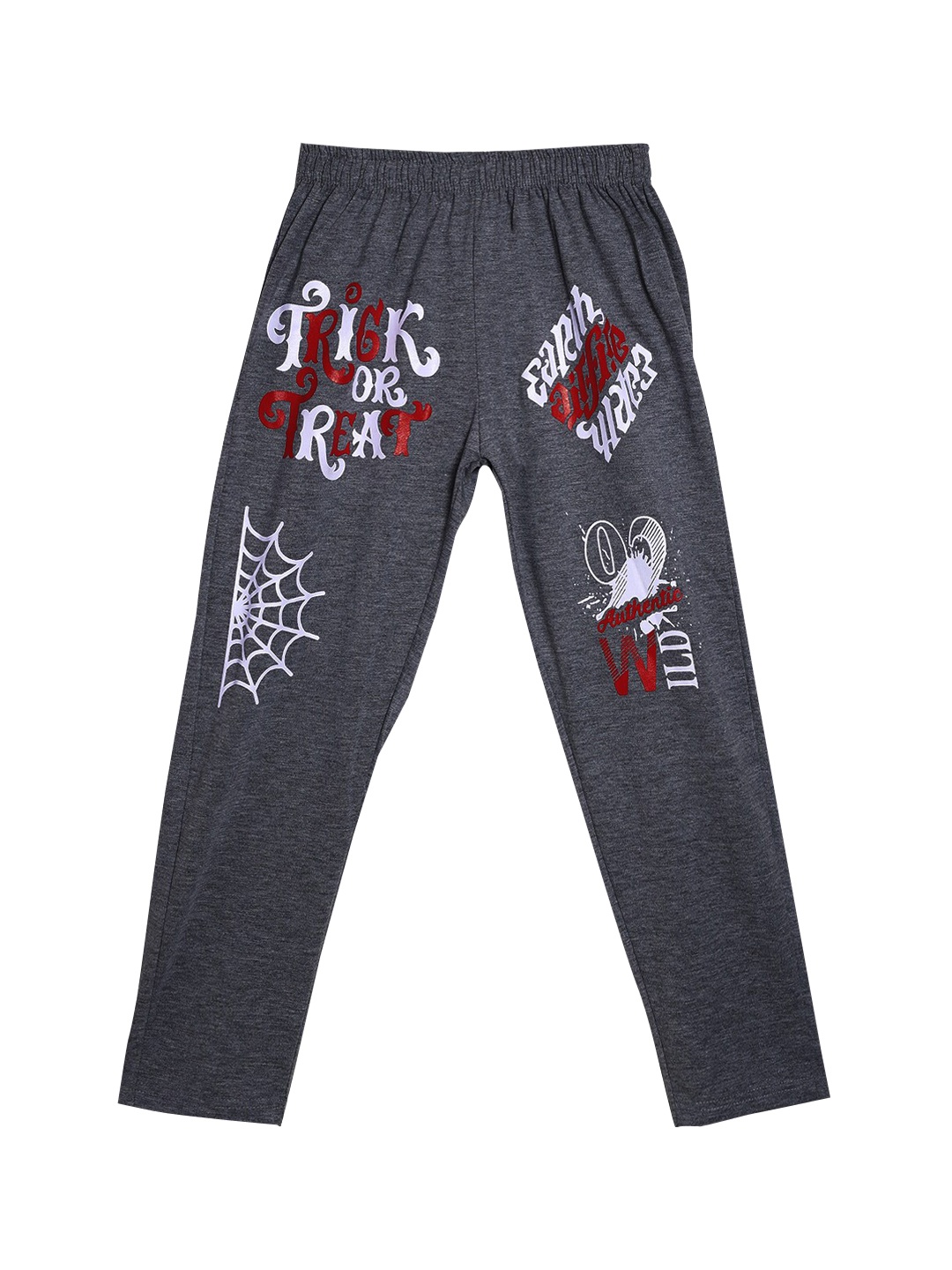 

SWEET ANGEL Girls Charcoal Grey & White Printed Pure Cotton Straight-Fit Track Pants