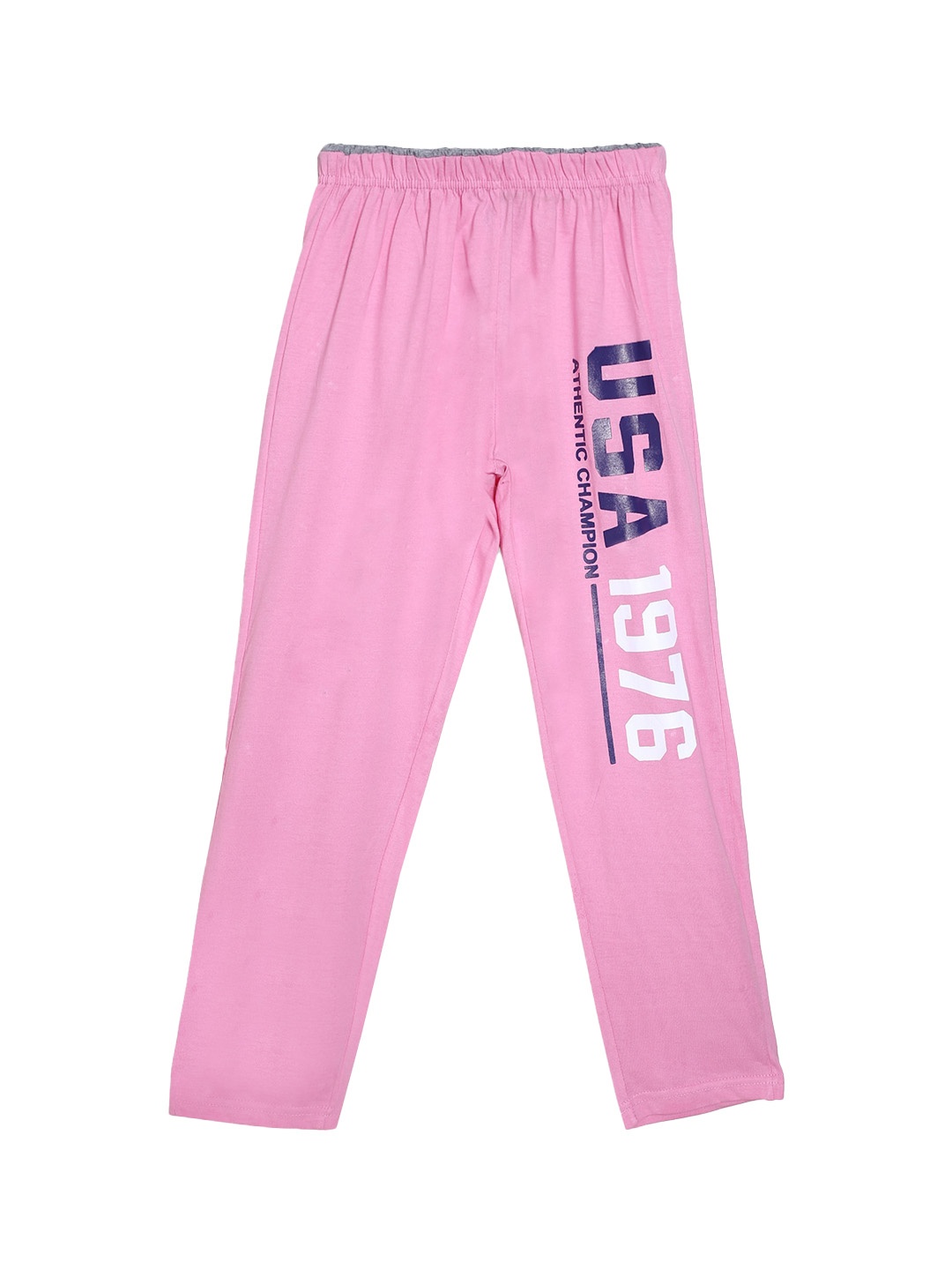 

SWEET ANGEL Girls Pink Pure Cotton Typography Printed Straight-Fit Track Pants