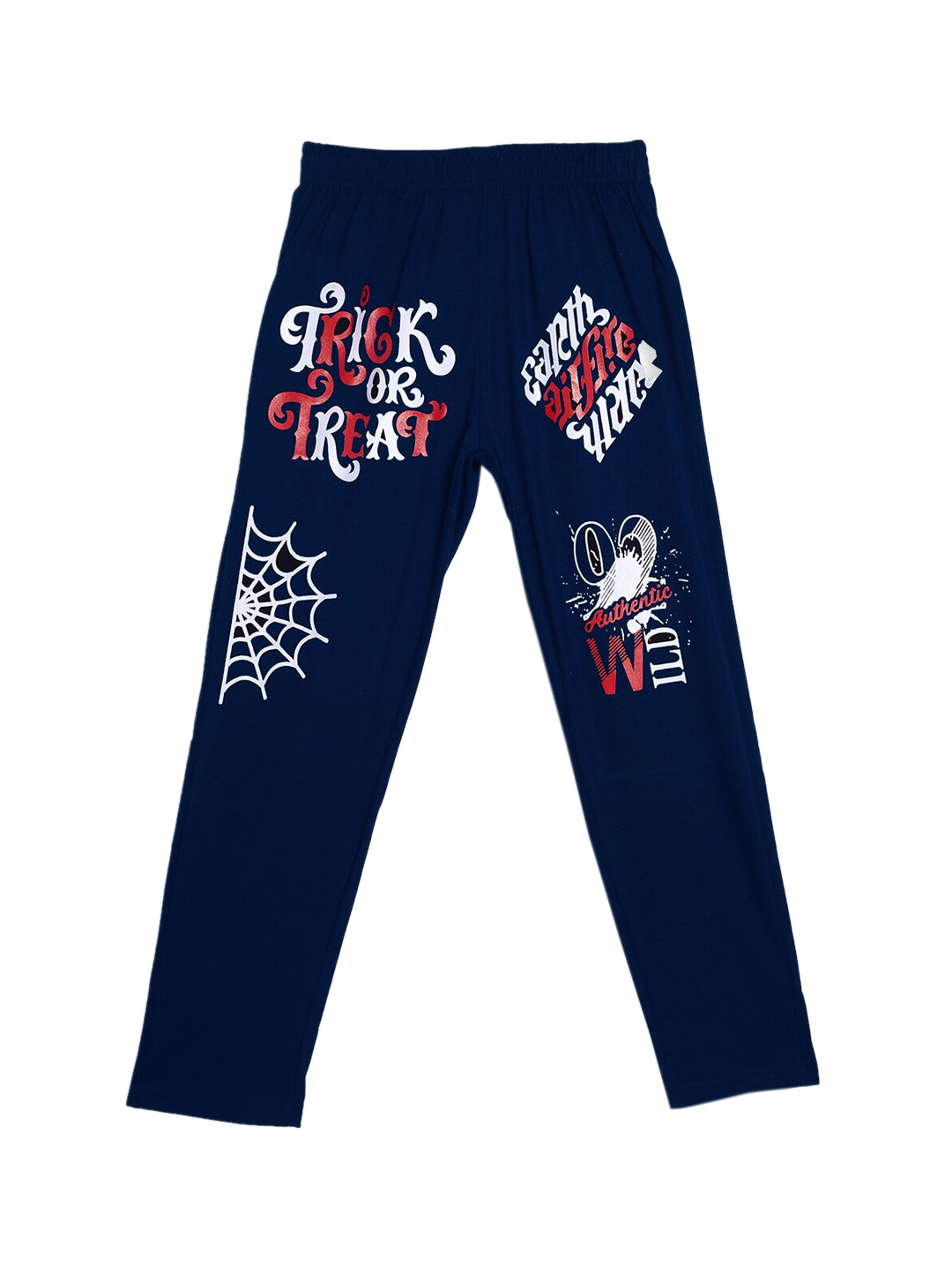 

SWEET ANGEL Girls Navy Blue & White Printed Straight-Fit Pure Cotton Track Pants