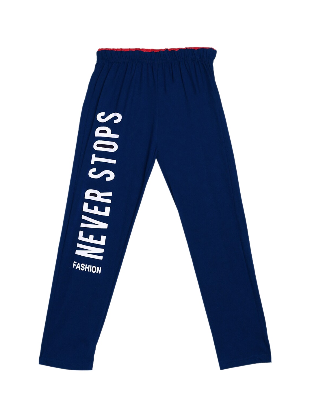 

SWEET ANGEL Girls Navy Blue Typography Printed Pure Cotton Straight-Fit Track Pants