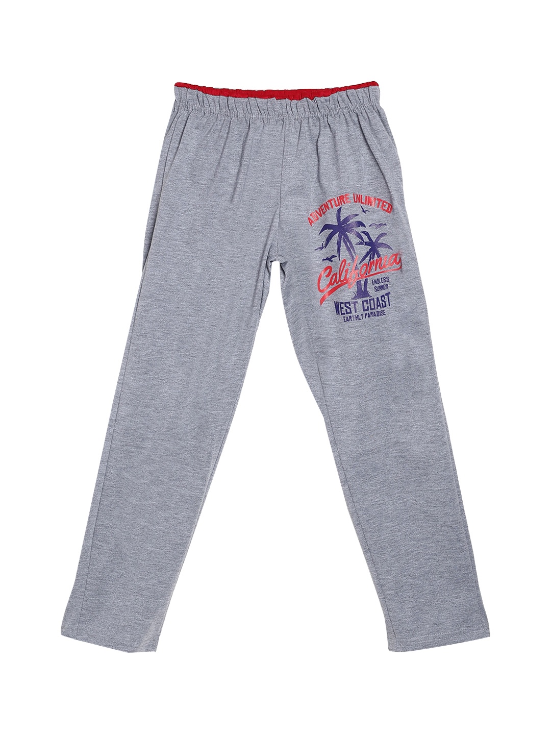 

SWEET ANGEL Girls Grey Melange & Blue Printed Straight-Fit Pure Cotton Track Pants
