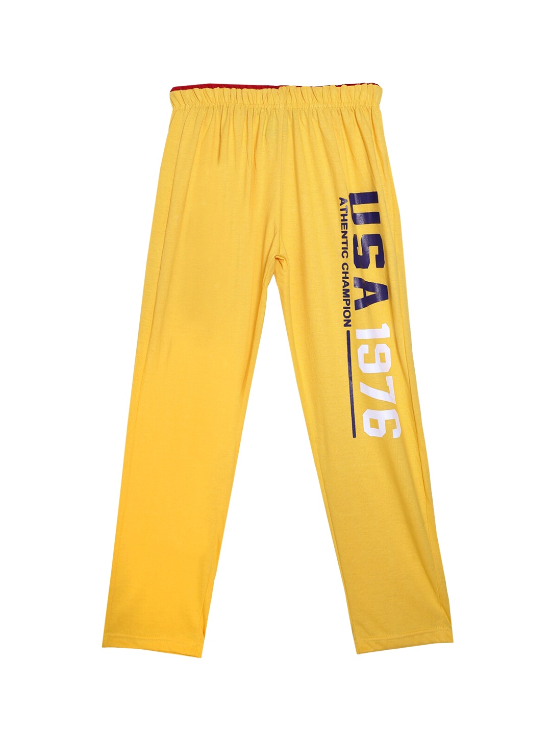 

SWEET ANGEL Girls Yellow & White Printed Straight-Fit Cotton Track Pants