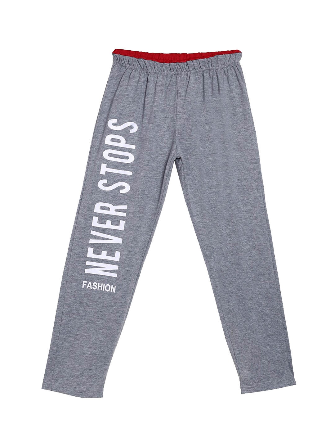 

SWEET ANGEL Girls Grey Melange & White Typogrpahy Printed Straight-Fit Track Pant