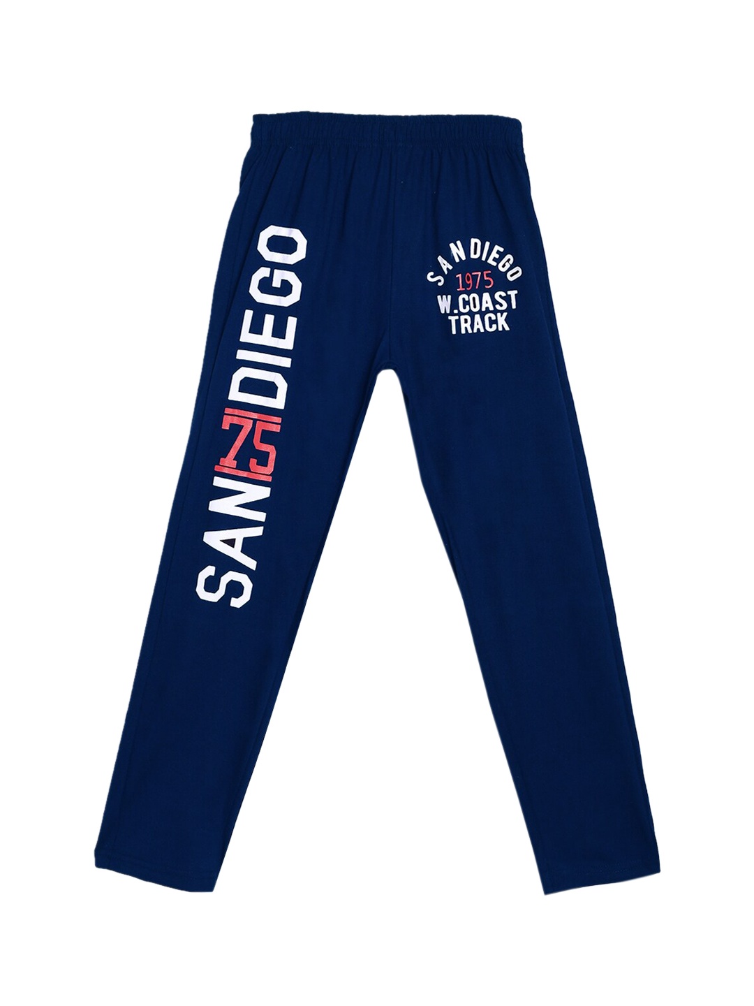 

SWEET ANGEL Girls Navy Blue & White Typography Printed Straight-Fit Pure Cotton Track Pants