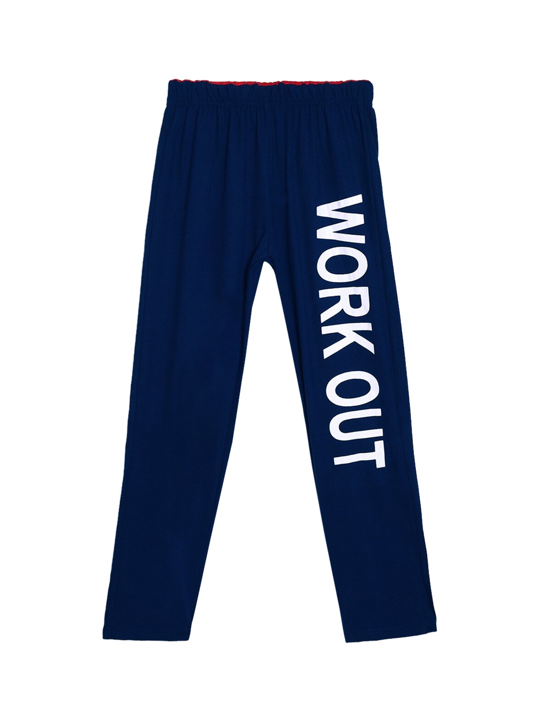 

SWEET ANGEL Girls Navy Blue & White Typography Printed Straight-Fit Cotton Track Pants