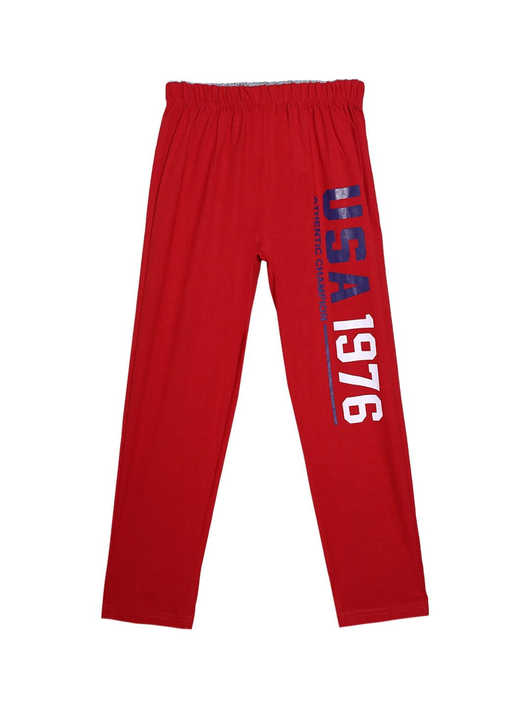 

SWEET ANGEL Girls Red & White Printed Pure Cotton Straight-Fit Track Pants