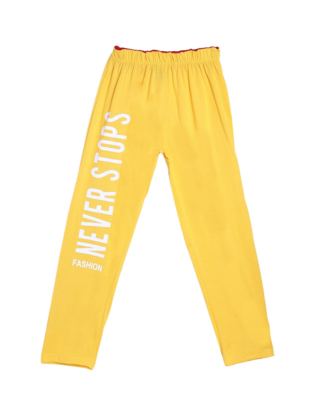 

SWEET ANGEL Girls Yellow & White Self Design Straight-Fit Cotton Track Pants