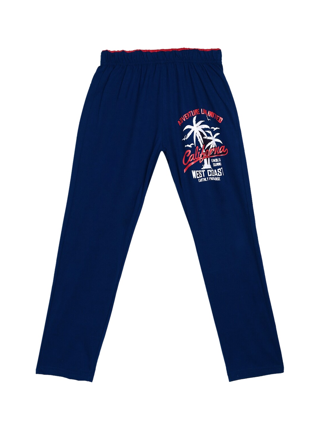 

SWEET ANGEL Girls Navy Blue Printed Pure Cotton Straight-Fit Track Pants