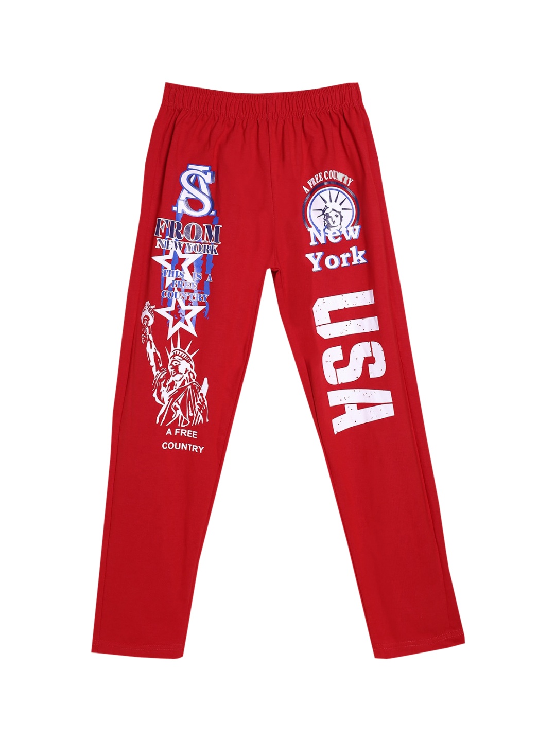 

SWEET ANGEL Girls Red & White Graphic Printed Straight-Fit Cotton Track Pants