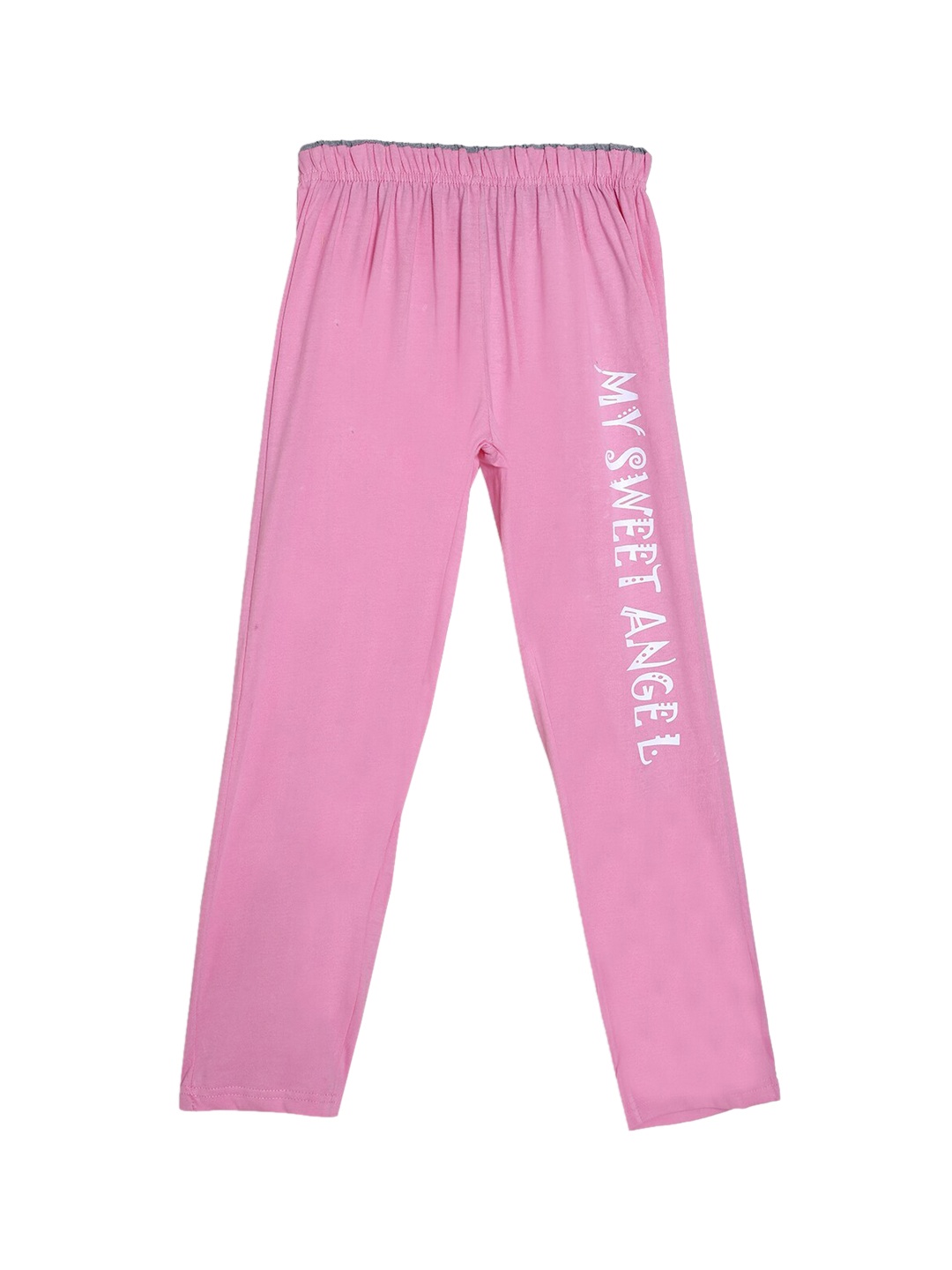 

SWEET ANGEL Girls Pink & White Printed Pure Cotton Straight-Fit Track Pants