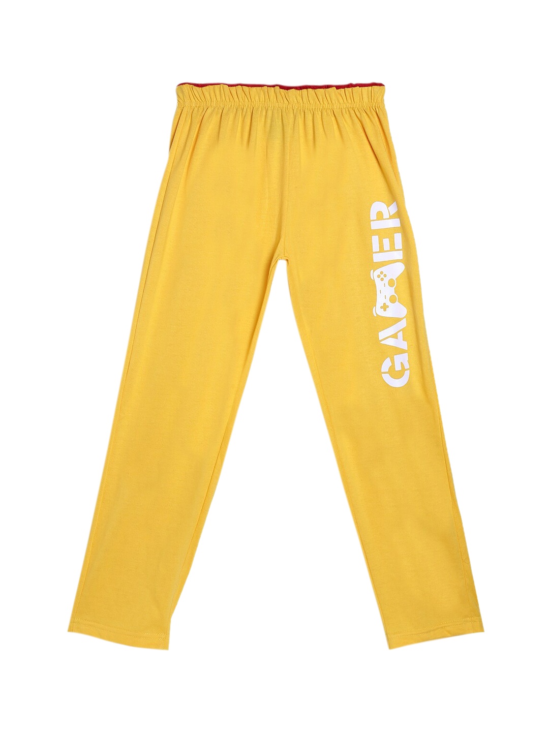 

SWEET ANGEL Girls Yellow & White Self Design Straight-Fit Cotton Track Pants