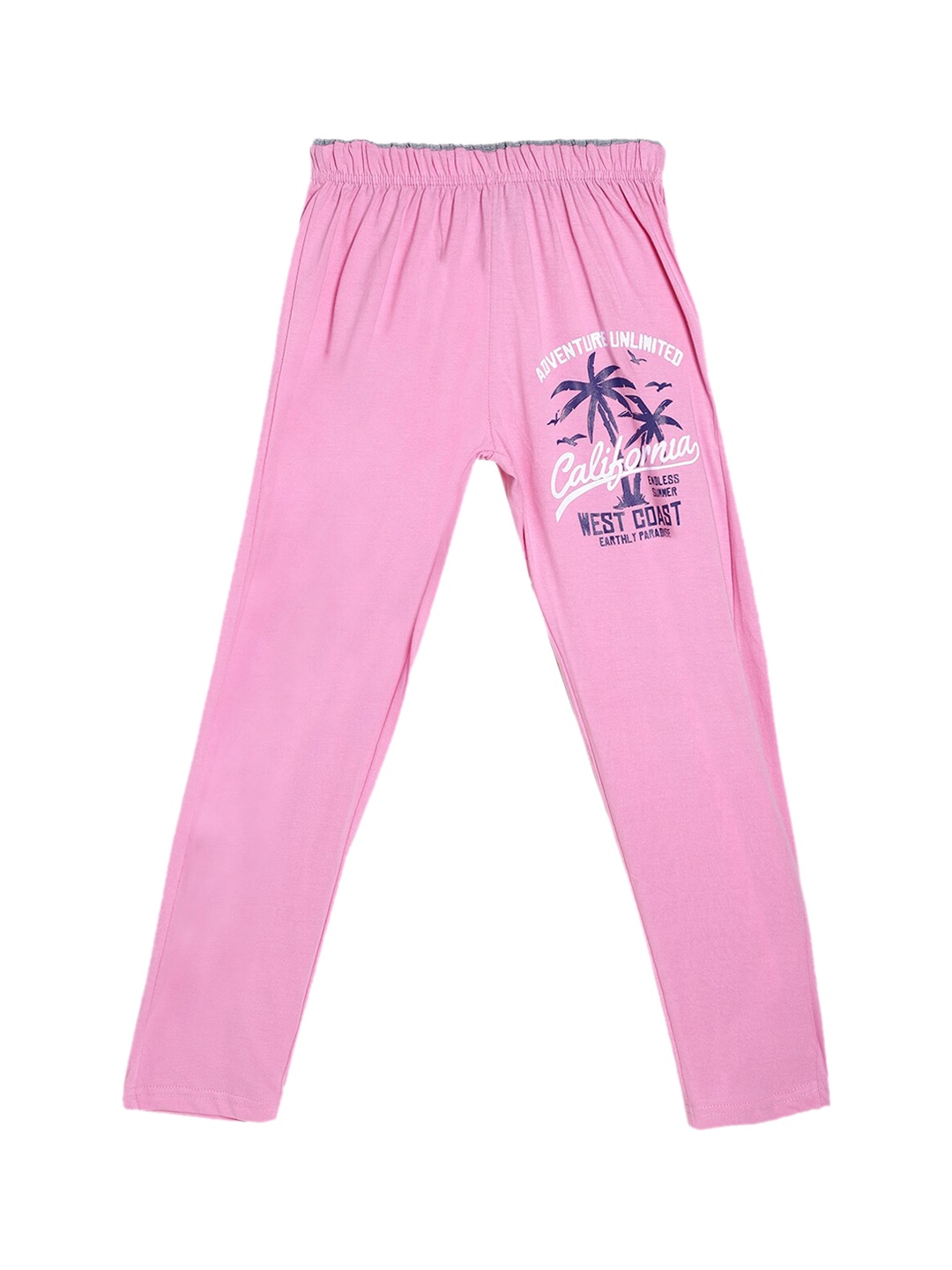 

SWEET ANGEL Girls Pink & White Printed Straight-Fit Cotton Track Pants