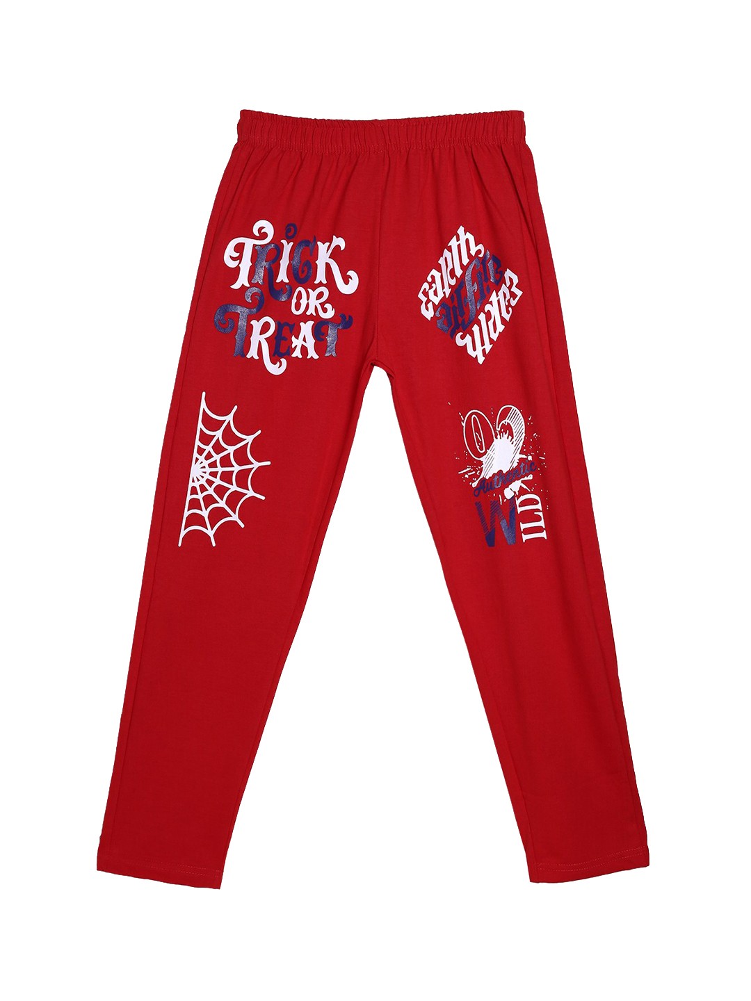 

SWEET ANGEL Girls Red & White Graphic Printed Pure Cotton Straight-Fit Track Pants