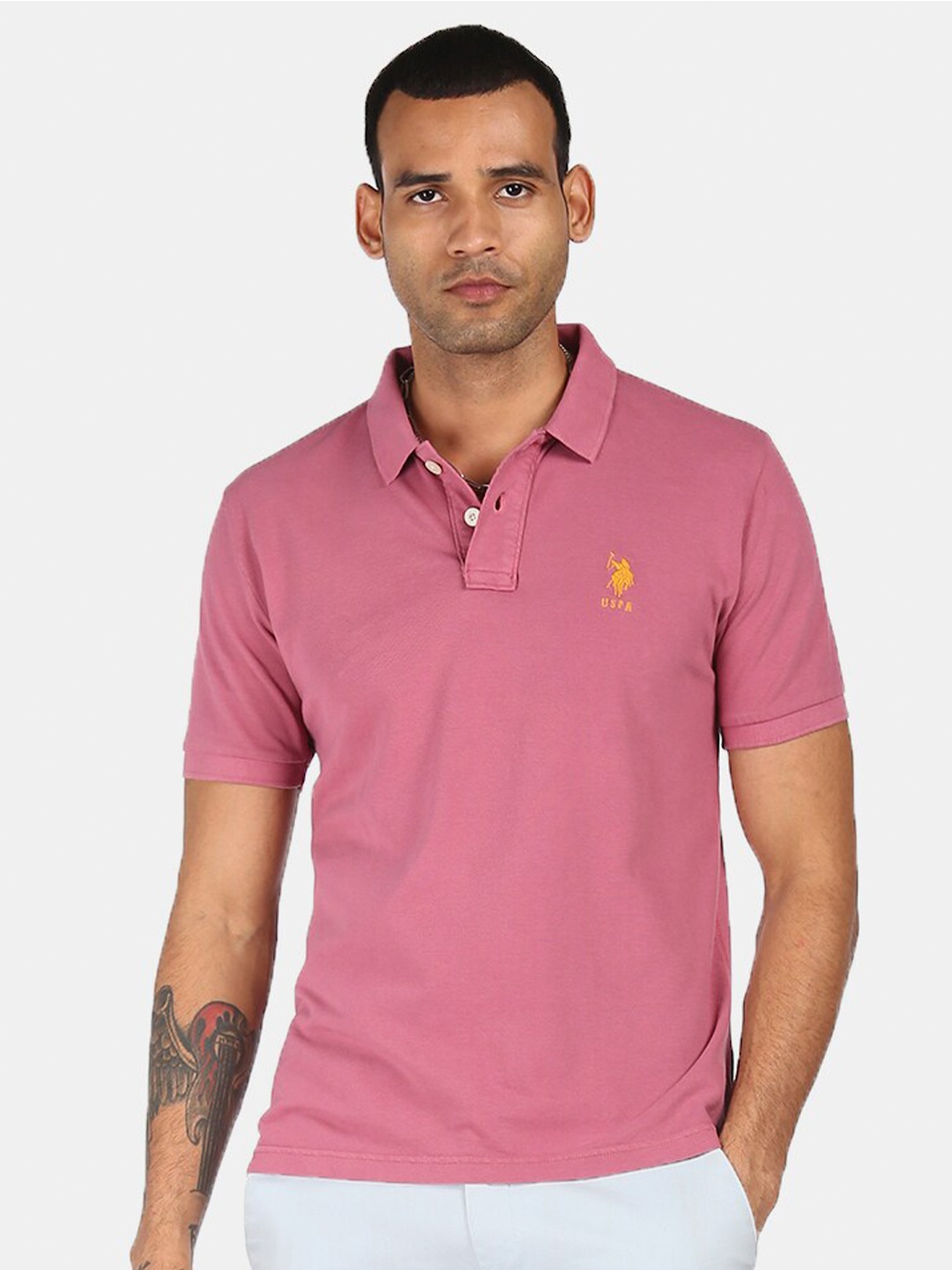 

U S Polo Assn Men Purple Polo Collar Pure Cotton T-shirt