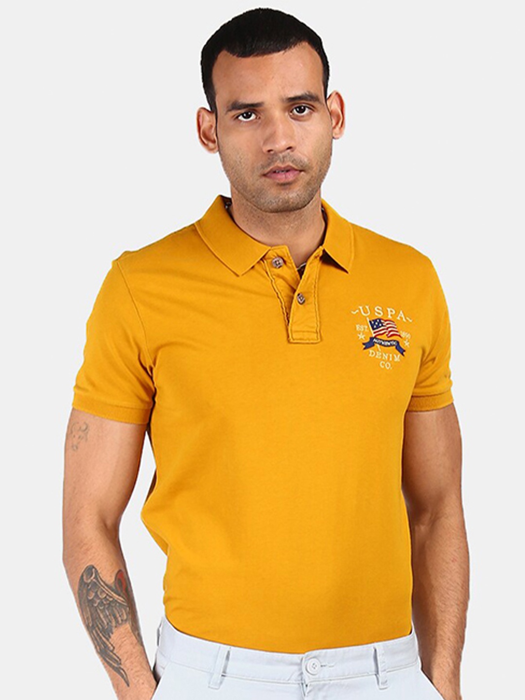 

U.S. Polo Assn. Denim Co. Men Yellow Polo Collar Pure CottonT-shirt