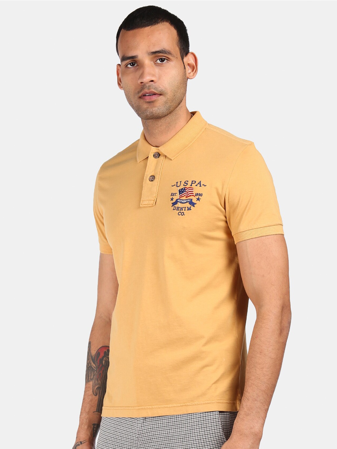 

U.S. Polo Assn. Denim Co. Men Yellow Polo Collar Pure Cotton T-shirt