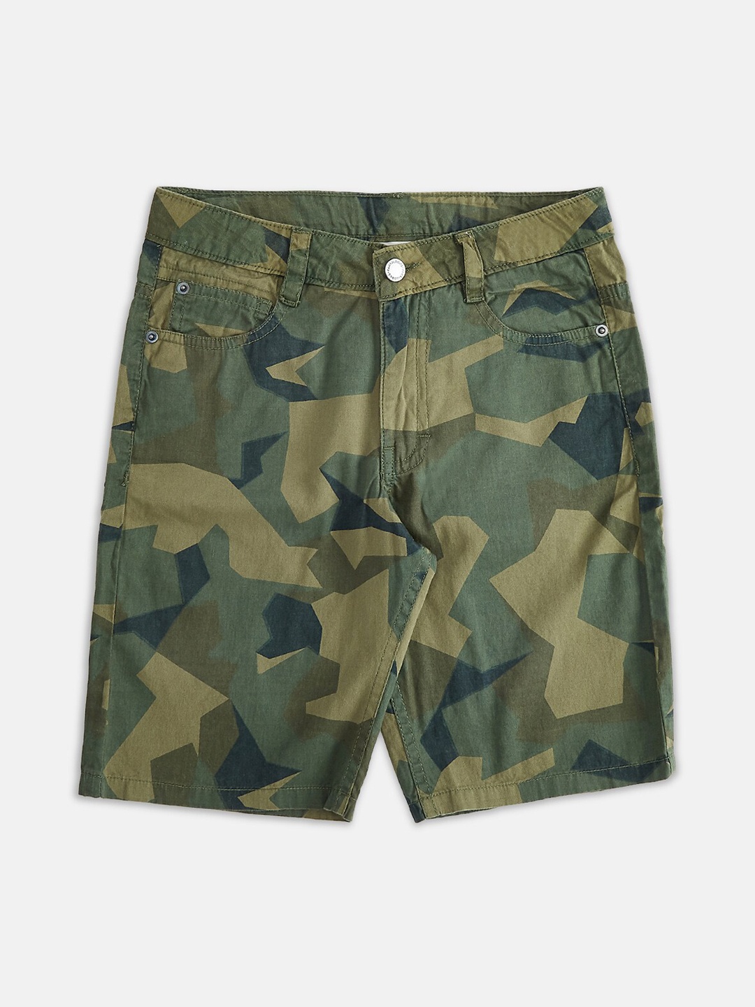 

Pantaloons Junior Boys Olive Green Printed Denim Shorts