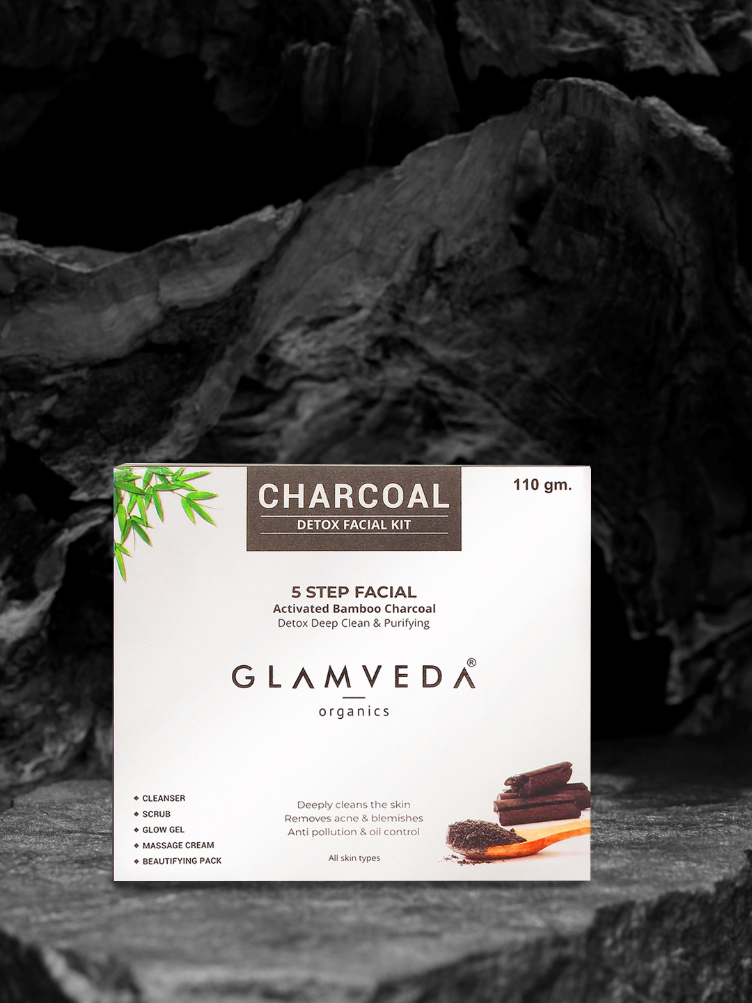 

Glamveda Charcoal Tanning & Blackhead Removal Detoxifing Facial Kit 110g, Black
