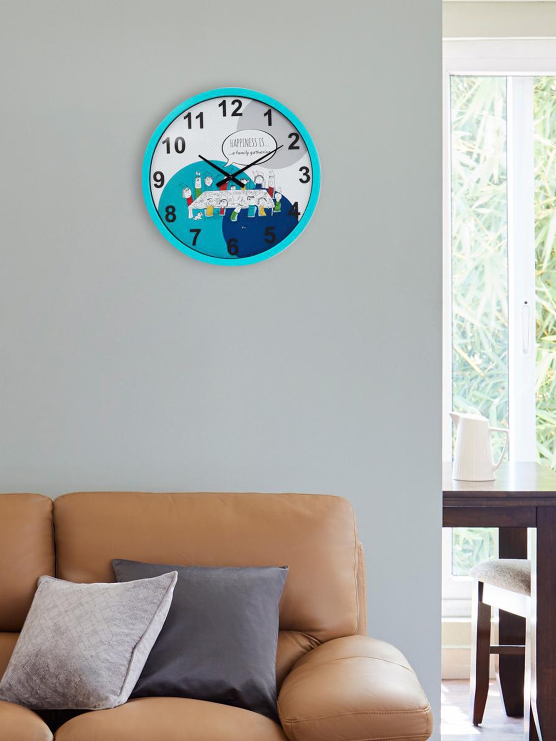 

Home Centre Teal Blue & White Happiness Traditional Wall Clock