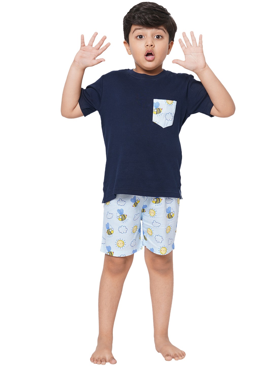 

CASA DE NEE NEE Kids Navy Blue & Turquoise Blue Night suit