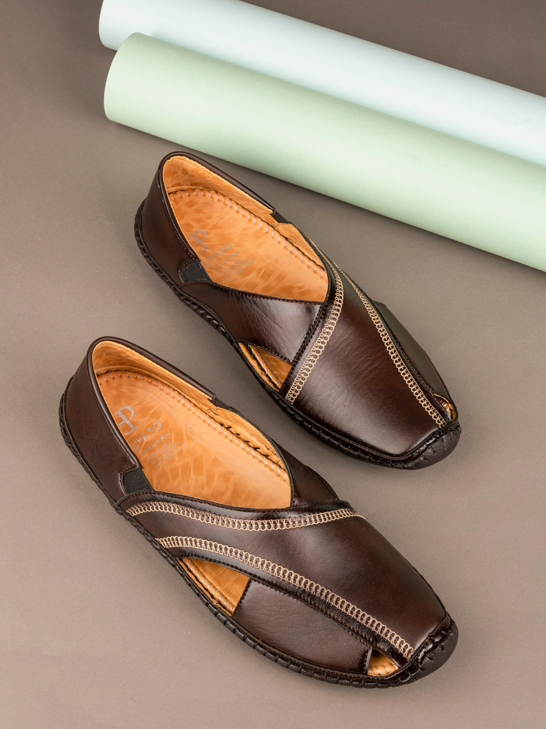 

EL PASO Men Brown Textured Designer Mojaris
