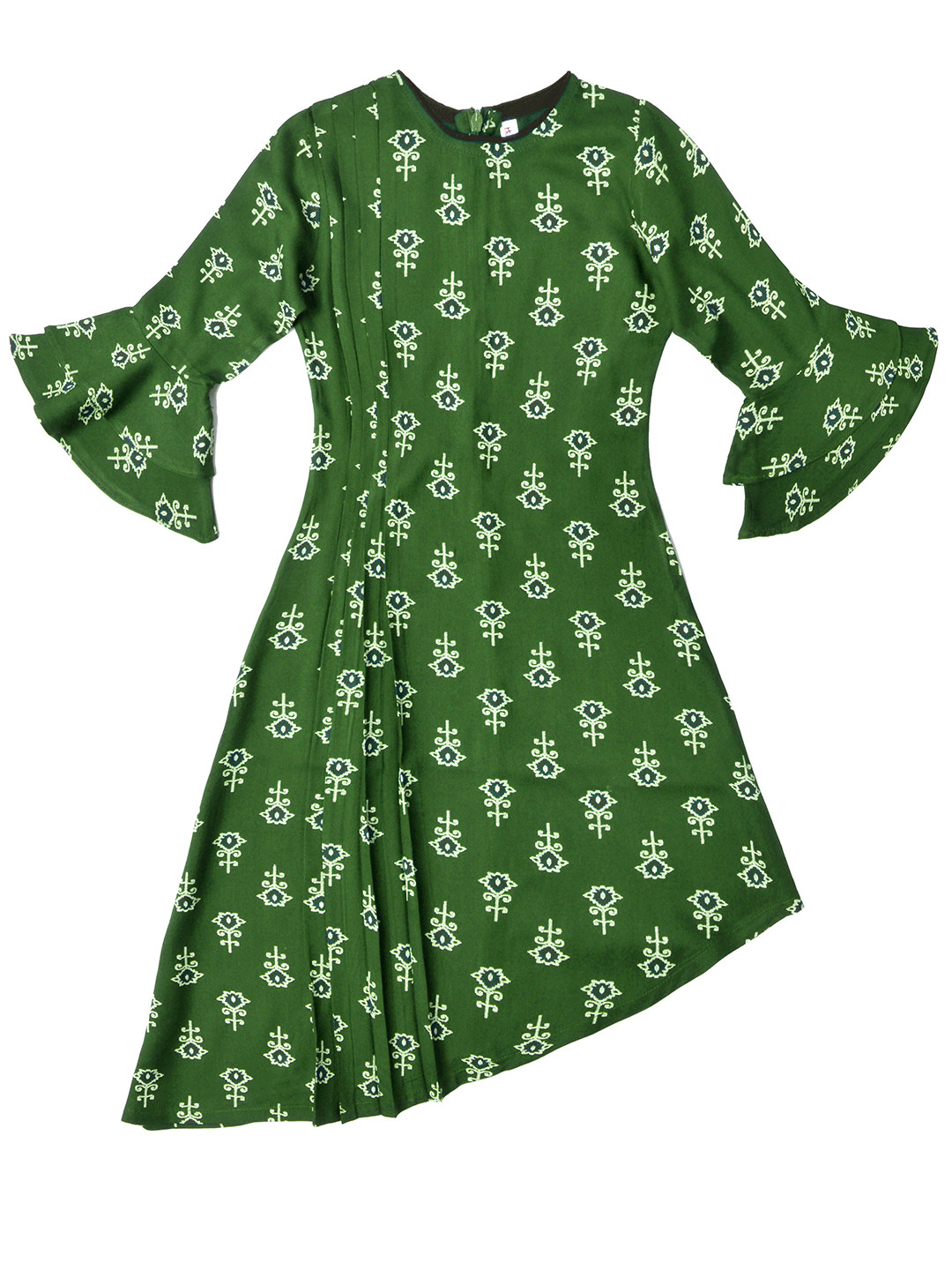 

Hunny Bunny Green & White Tribal Printed Asymetric Pure Cotton Kurti