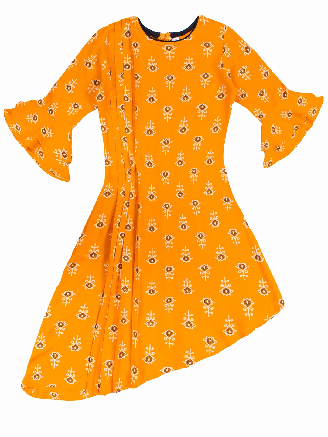 

Hunny Bunny Girls Mustard Yellow & Brown Printed Pure Cotton A-Line Kurti